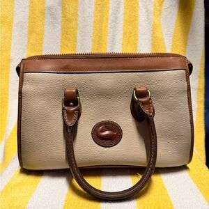 Vintage Dooney & Bourke Cream and Brown Leather Satchel
